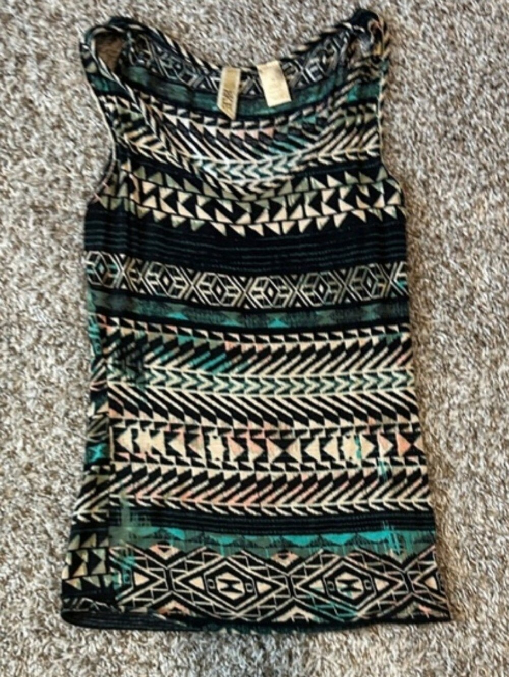 BKE Geometric Print Tank Top - Black, Teal & Cream